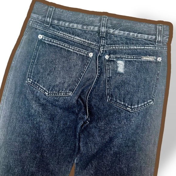 Michael Kors Black Distressed Rolled Cuff Straight Leg Cropped Jeans Size 0 - Picture 6 of 7